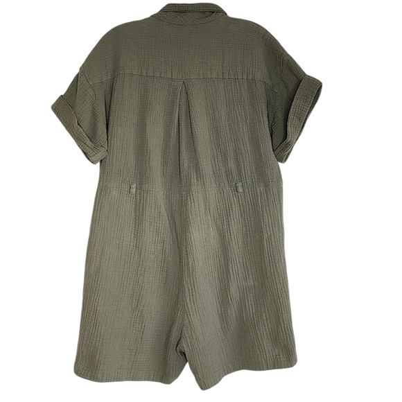 Madewell casual olive-green double gauze button down romper, size small - Picture 2 of 6